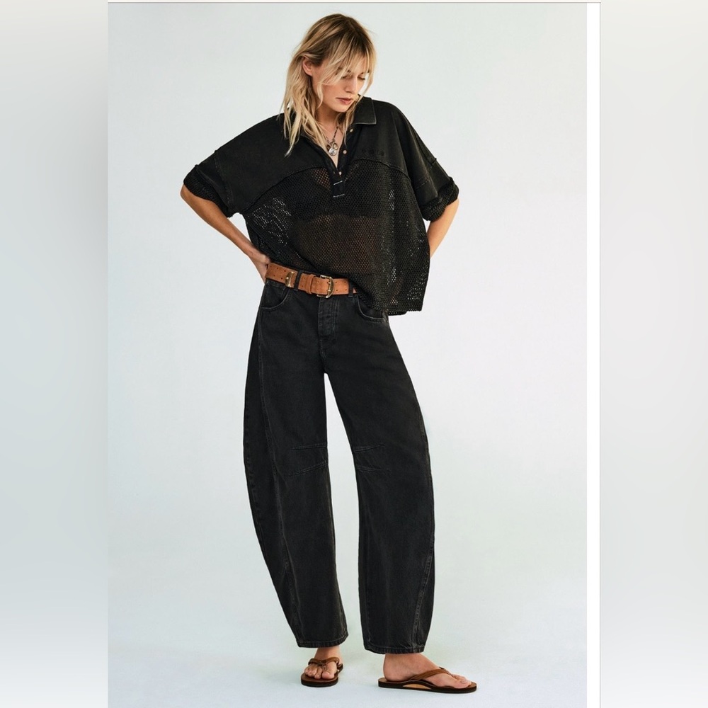 Free People Black Barrel Jeans